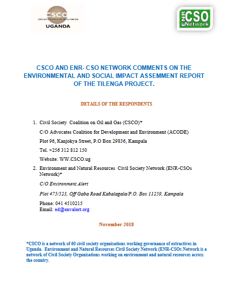 CSCO AND ENR-CSO Network-Summary comments on the environmental and social impact assessment report of the tilenga project.fw