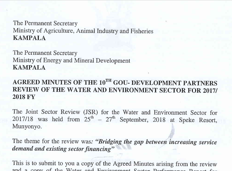 The 10th Joint Government of Uganda- Development Partners Sector Review of the water and Environment Sector.fw